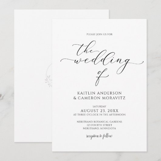 Modern Luxury Wedding Elegant Calligraphy Script Kaart (Voorkant / Achterkant)