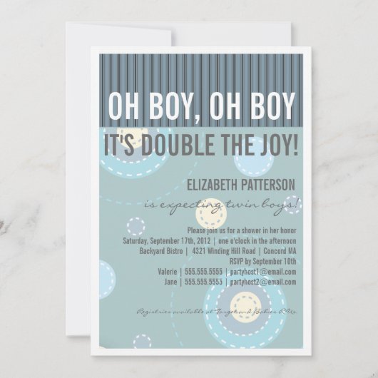 Modern Ma Twin Boy Baby shower Invitation Kaart (Voorkant)