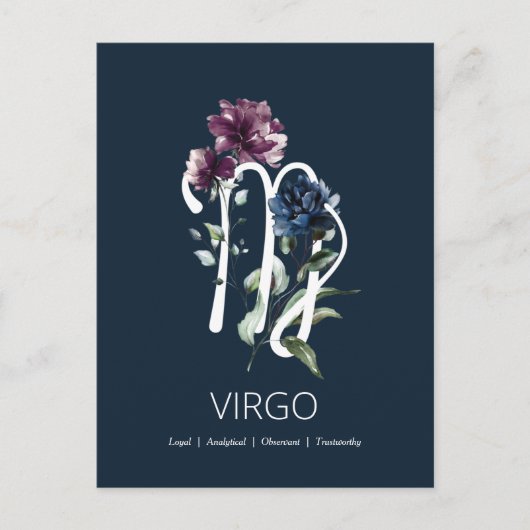 Modern Maagd Symbool met Bloemen Briefkaart (Voorkant)