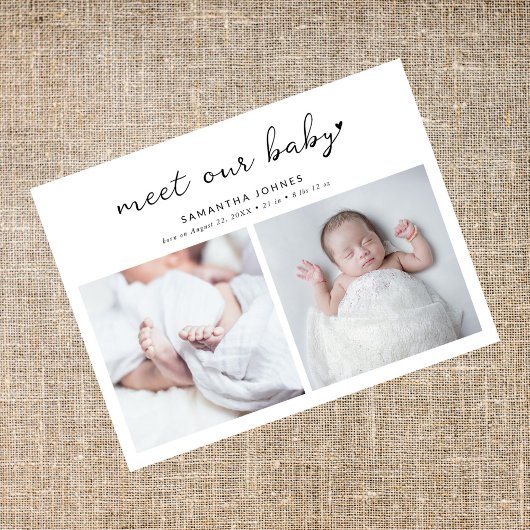Modern Maak kennis met onze Baby 2 fotocollage geb Aankondigingskaart