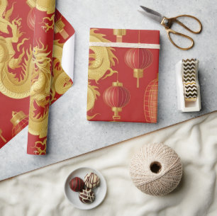 Modern maanjaar nieuwjaars modern Aziatisch patroo Cadeaupapier