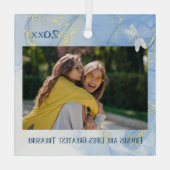 Modern, maar Elegant Blue Gold Swirl Dragonfly Glas Ornament (Achterkant)