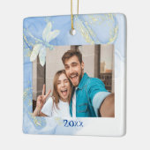 Modern, maar Elegant Blue Gold Swirl Dragonfly Keramisch Ornament (Links)