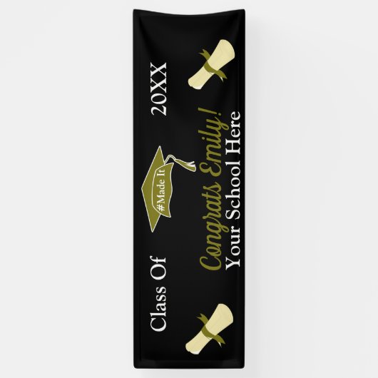 Modern #MadeIT Gold Black Aangepast Afstuderen Spandoek (Verticaal)