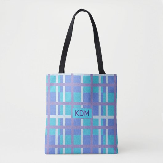 Modern Madras Paars en blauw Tote Bag (Voorkant)
