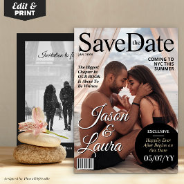 Modern Magazine Bruiloft Save the Date Uitnodiging