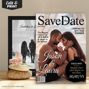 Modern Magazine Bruiloft Save the Date Uitnodiging