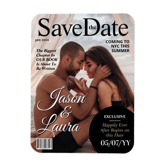 Modern Magazine Bruiloft Save the Date Uitnodiging Magneet (Verticaal)