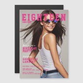 Modern Magazine Cover Inspired 18th Birthday Magnetische Uitnodiging (Voorkant / Achterkant)