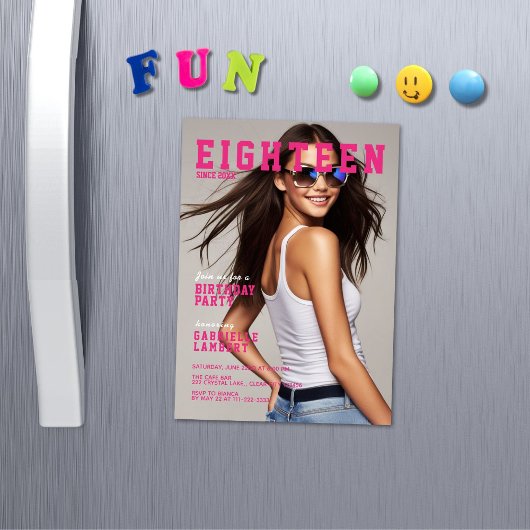 Modern Magazine Cover Inspired 18th Birthday Magnetische Uitnodiging