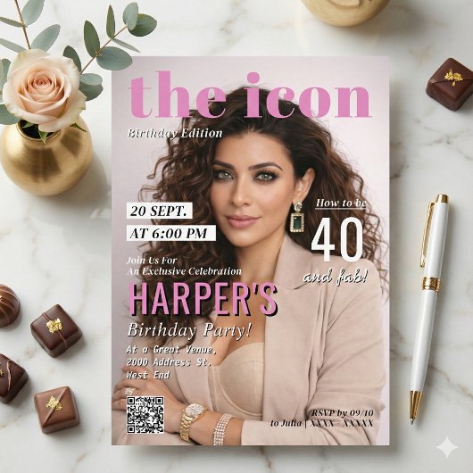 Modern Magazine Cover Photo Birthday Party Kaart