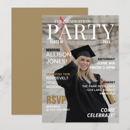 Modern magazine foto afstudeerfeest kaart (Voorkant / Achterkant)
