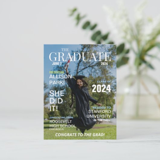 Modern Magazine Photo Afstuderen Aankondigingskaart (Staand voorkant)