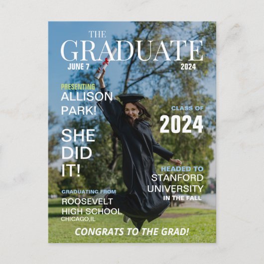 Modern Magazine Photo Afstuderen Uitnodiging Briefkaart (Voorkant)