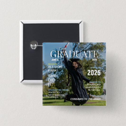 Modern Magazine Photo Afstuderen Vierkante Button 5,1 Cm (Voorkant /achterkant)