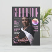 Modern Magazine Pink Graduation School Bachelor Kaart (Staand voorkant)
