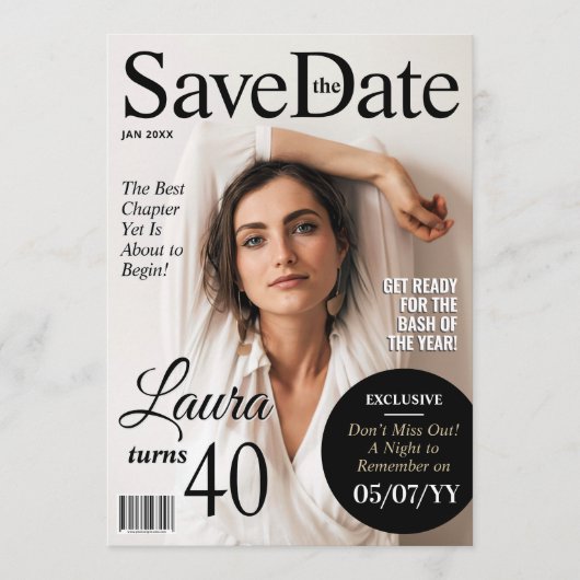 Modern Magazine Verjaardag Save the Date Uitnodige Feestdagenkaart (Voorkant)