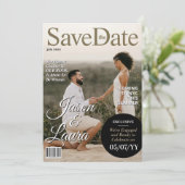 Modern Magazine Verloving Save the Date Uitnodigen Feestdagenkaart (Staand voorkant)