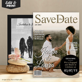Modern Magazine Verloving Save the Date Uitnodigen Feestdagenkaart