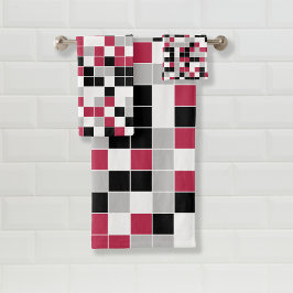 Modern Magenta Black Grey Geometric Bad Handdoek