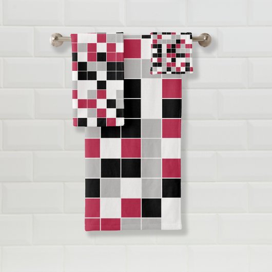 Modern Magenta Black Grey Geometric Bad Handdoek