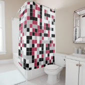Modern Magenta Black Grey Geometric Douchegordijn (In situ)