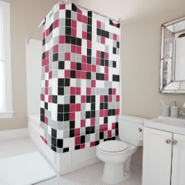 Modern Magenta Black Grey Geometric Douchegordijn
