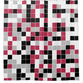 Modern Magenta Black Grey Geometric Douchegordijn