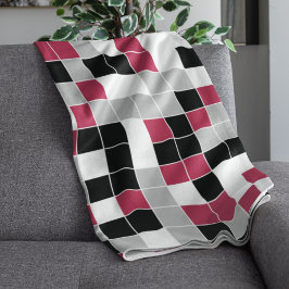 Modern Magenta Black Grey Geometric Fleece Deken
