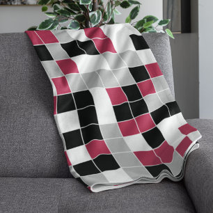 Modern Magenta Black Grey Geometric Fleece Deken