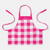 Modern magenta gingham script naam schort (Voorkant)