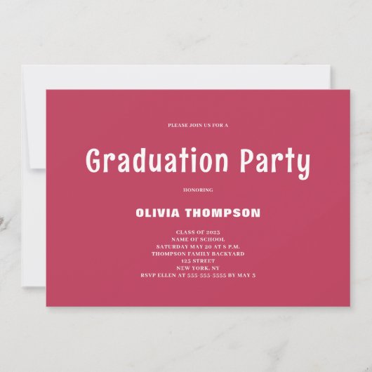 Modern Magenta Graduation Party Invitation Kaart (Voorkant)