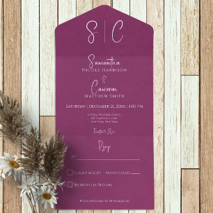 Modern Magenta Minimaal Monogram Geen Diner All In One Uitnodiging