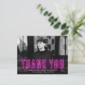 Modern Magenta Neon Foto Afstuderen Dank u Briefkaart (Staand voorkant)