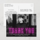 Modern Magenta Neon Foto Afstuderen Dank u Briefkaart (Voorkant / Achterkant)