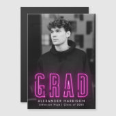 Modern Magenta Neon Vertical Photo Afstuderen Magnetische Uitnodiging (Voorkant / Achterkant)