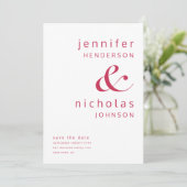 Modern Magenta Red Ampersand Foto Save The Date (Staand voorkant)