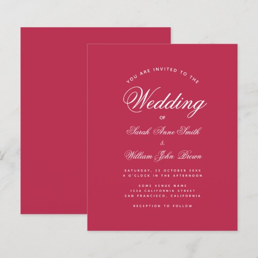 Modern magenta Red Budget Wedding (Voorkant / Achterkant)