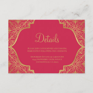 Modern Magenta Red Gold Wedding Informatiekaartje