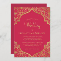 Modern Magenta Red Gold Wedding