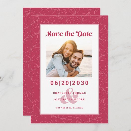 Modern Magenta Red Pattern | De datumfoto opslaan Save The Date (Voorkant / Achterkant)