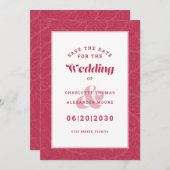 Modern Magenta Red Pattern Wedding Verloving Save The Date (Voorkant / Achterkant)