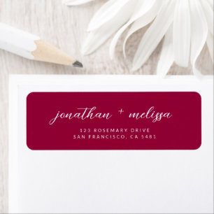 Modern Magenta Rode Cursieve Schrift Trouwadres Etiket