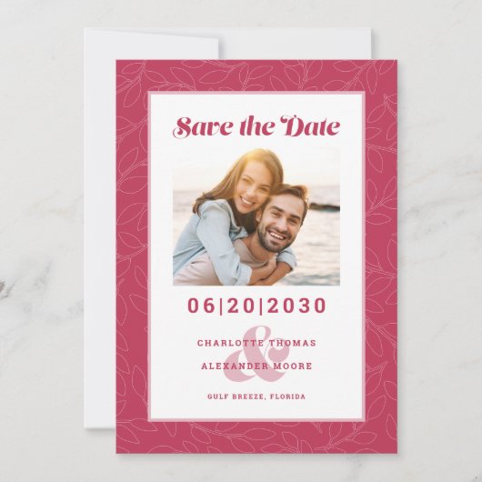 Modern Magenta Rood Patroon | Bewaar deze datum fo Save The Date (Voorkant)