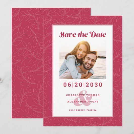 Modern Magenta Rood Patroon | Bewaar deze datum fo Save The Date (Voorkant / Achterkant)