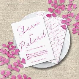 Modern magenta roze script kalligrafie bruiloft kaart