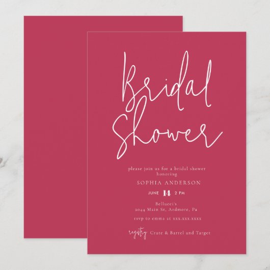 Modern magenta roze Vrijgezellenfeest Kaart (Voorkant / Achterkant)