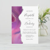 Modern Magenta Silver Agate Wedding Kaart (Staand voorkant)