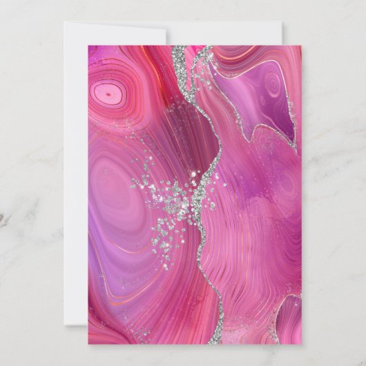 Modern Magenta Silver Agate Wedding Kaart (Achterkant)