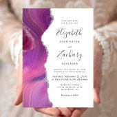 Modern Magenta Silver Agate Wedding Kaart